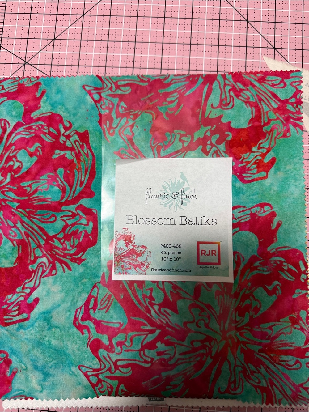 Blossom Batiks Fabric Squares in Teal & Magenta